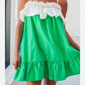 Vibrant Green and White Ruffle Mini Dress